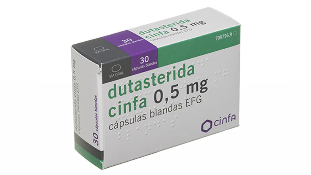 Caja de dutasterida cinfa 0,5 mg cápsulas blandas EFG con 30 cápsulas, de administración por vía oral